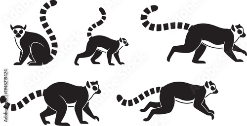 Lemur Silhouette Set Exotic Primate Wildlife Vector Illustration