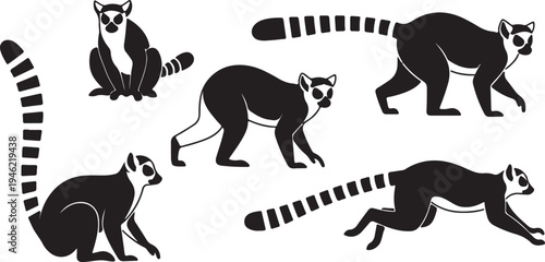Lemur Silhouette Set Exotic Primate Wildlife Vector Illustration