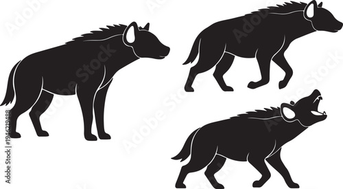 Hyena Silhouette Set African Wildlife Predator Vector Illustration