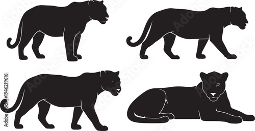 Panther Silhouette Set Wild Big Cat Predator Vector Illustration