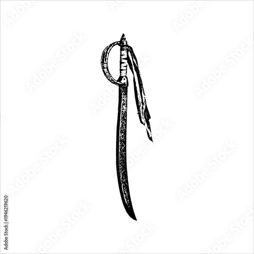 Vintage Curved Dagger with Ring Hilt and Hanging Tassel