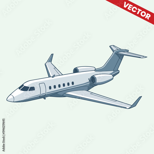 Perspective View of Private Business Jet Illustration Luxury Executive Aircraft Vector Design for Aviation Industry Corporate Travel and Exclusive Transportation Branding Assets