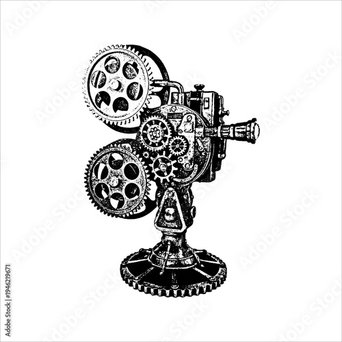 Vintage Mechanical Film Projector Built from Interlocking Gears
