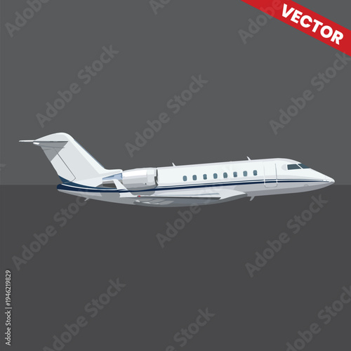 Luxury Private Jet Vector Illustration Side View Profile Business Aircraft for Executive Travel and Corporate Aviation Graphics Isolated on Dark Grey Background High Quality Plane Design