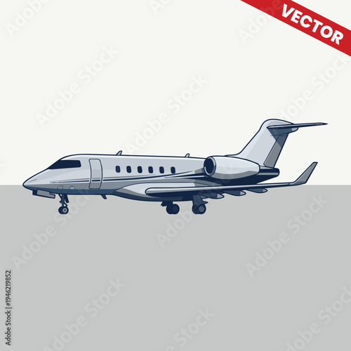 Grounded Private Jet on Runway Vector Illustration Executive Aircraft Ready for Takeoff Business Aviation Luxury Corporate Travel Transport Design for Web and Print
