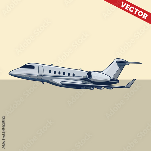 Luxury Private Jet Taking Off Side Profile Vector Illustration Executive Business Aircraft for Corporate Travel Concept Premium Air Charter Service Graphic Design Element