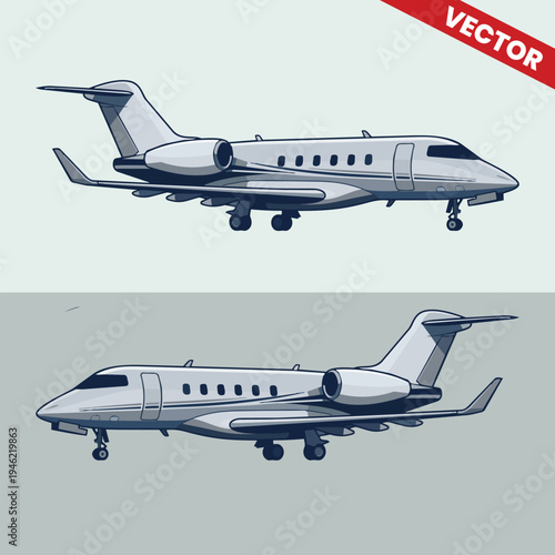 Double Executive Private Jet Vector Set Luxury Aircraft Side Profile View for Business Travel Marketing Professional Aviation Corporate Charter Flight Graphic Design Elements