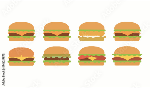 Burger vector set with cheeseburger chicken burger and fast food sandwich collection illustration