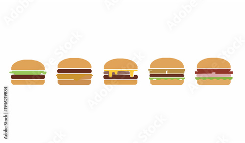 Minimal burger icon set with hamburger cheeseburger and fast food sandwich vector collection