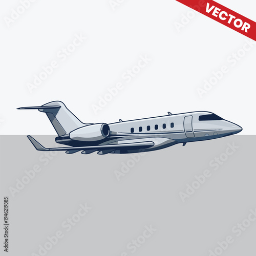 Modern Private Executive Jet Gliding Through Clear Sky Vector Illustration Luxury Business Aviation Corporate Travel Aircraft Profile View Commercial Air Transport Design