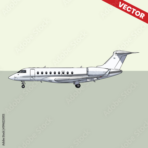 Private Jet Airplane Vector Illustration Isolated on Background Luxury Corporate Business Aviation Aircraft Side View Design Element for Travel and Transport Graphics