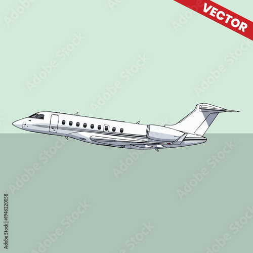 Modern Executive Business Jet Plane Vector Illustration Private Aviation Corporate Travel Concept Luxury Aircraft Flying Side View Design For Banner Poster And Marketing Material