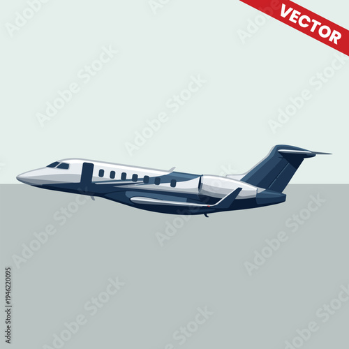 Executive Business Jet Aircraft Vector Illustration Luxury Private Plane Flying In The Air Side View Corporate Travel Aviation Background Modern Transport Concept For Design And Advertising
