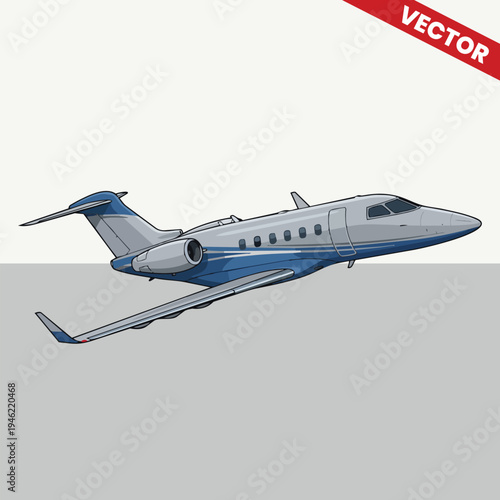 Luxury Private Jet Taking Off Vector Illustration, Executive Business Aircraft Ascending, Corporate Airplane Climbing to Altitude Graphic, Aviation Travel and Transportation Design Element
