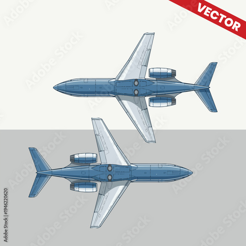 Set of Two Private Jets Vector Illustration View From Above and Below Double Airplane Perspective for Business Aviation Graphic Design Luxury Travel Concept Corporate Fleet Transport