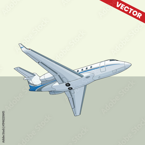 Private Jet Airplane Vector Illustration Flying Upward Isolated on Background Professional Corporate Business Travel Aviation Transportation Luxury Charter Aircraft Side View High Angle