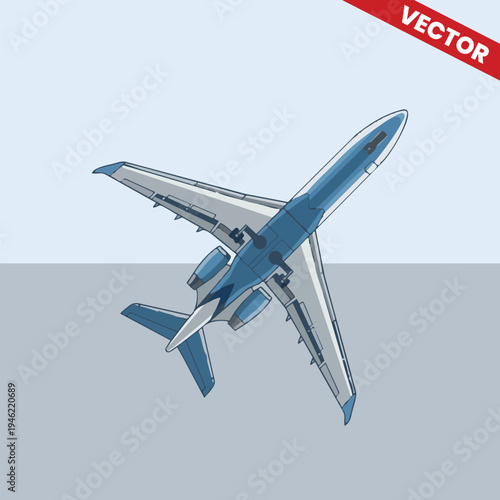Bottom Angle View Private Business Jet Illustration Vector Graphic Luxury Executive Plane for Corporate Identity Aviation Services Design Commercial Aircraft Side Top Perspective
