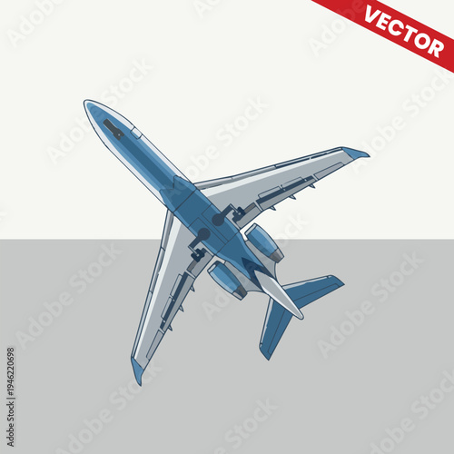 Professional Business Jet Vector Art Diagonal Top View Perspective Executive Aircraft Illustration for Aviation Marketing Corporate Travel Design Luxury Private Plane Graphic Element