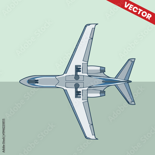 Bottom Perspective Private Jet Vector Illustration Business Aircraft Landing Executive Luxury Travel Aviation Transport Graphic Design Element Professional Corporate Plane Approaching View