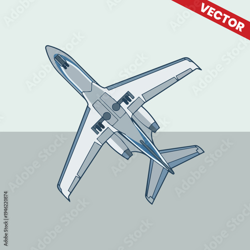 Bottom View Landing Private Jet Vector Illustration Business Aircraft With Landing Gear Extended Executive Aviation Transport Luxury Travel Graphic Design Element Technical Airplane Drawing