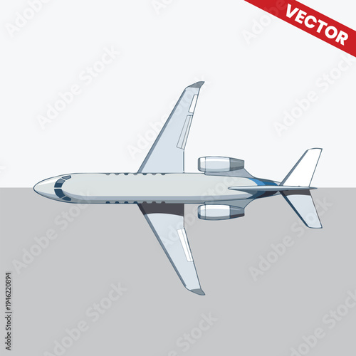 Top View Right Facing Private Jet Vector Illustration Executive Business Airplane Corporate Luxury Travel Aviation Transport Graphics Professional Plane Profile Design For Marketing Media