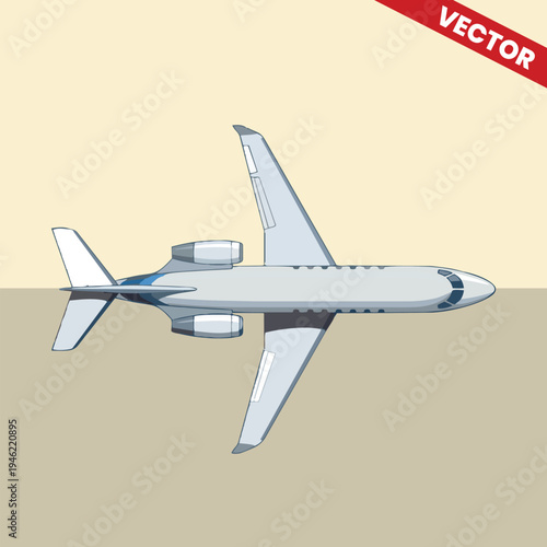 Top View Private Jet Business Aircraft Vector Illustration Luxury Executive Plane Transportation Corporate Travel Aviation Design Element Professional Commercial Airplane Profile Graphics