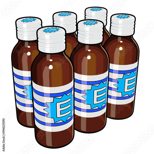 医薬部外品のイラスト素材　六本の栄養ドリンク（1_2）　カラー線画表現