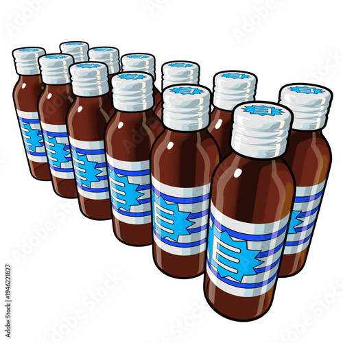 医薬部外品のイラスト素材　十二本の栄養ドリンク（1_5）　カラー線画表現