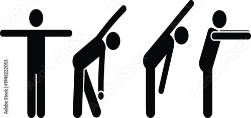 Stick figures demonstrating various body movements and postures