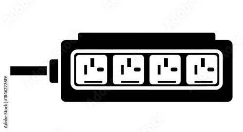 Black and white illustration of a power strip with multiple outlets