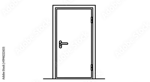 Simple line drawing of a rectangular door with hinges and a doorknob