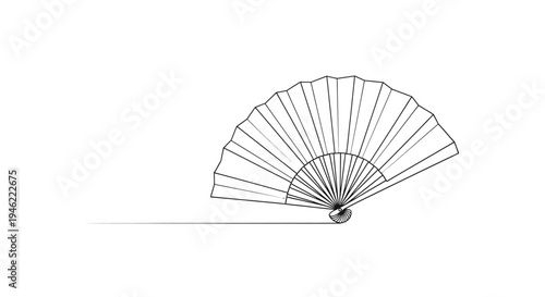 Detailed line art illustration of an elegantly designed open hand fan