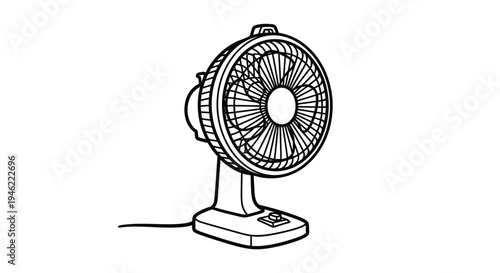 Simple black and white illustration of a vintage electric table fan