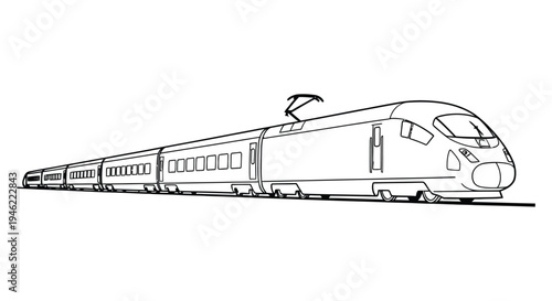 A streamlined black and white sketch of a modern high speed passenger train
