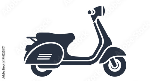 Minimalist silhouette of a classic scooter depicted in a solid dark blue color