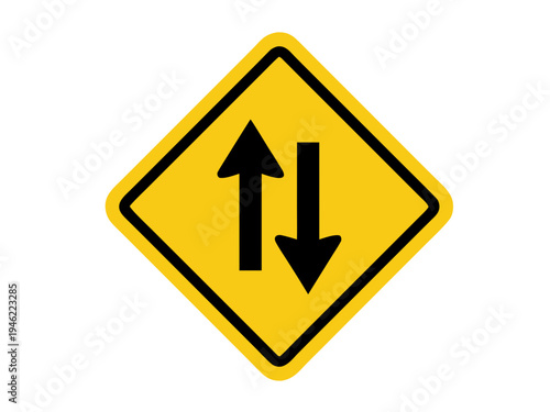 Free Download Two way traffic road sign icon featuring double black arrows on a yellow diamond plate vector illustration isolated on transparent background. - GFXLoad