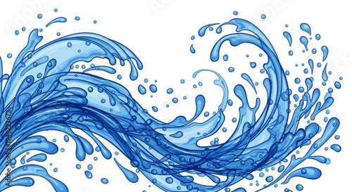Splashing blue water wave with droplets on white background dynamic liquid motion