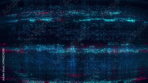 Glitchy Digital Data Stream With Blue Neon Noise Futuristic Abstract Signal Patterns And Static