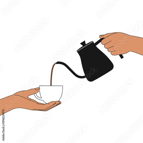 Pouring Coffee into Cup: Hand Holding Kettle, Fresh Brewed Drink, Morning Ritual