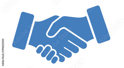 A blue graphic depicting two hands in a formal handshake gesture