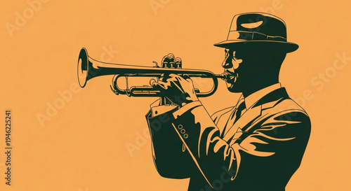 International Jazz Day Dynamic Silhouette of a Trumpeter Capturing the Soul of Music with a Powerful Performance, Evoking a Classic Era of Sound