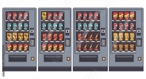 Pixel Art Vending Machine Set with Assorted Snacks and Drinks