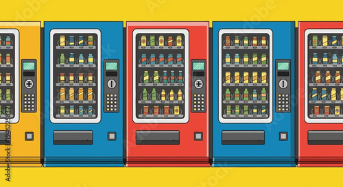 Colorful Vending Machines Row Illustration