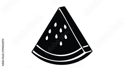 A black and white illustration depicts a single slice of watermelon on white