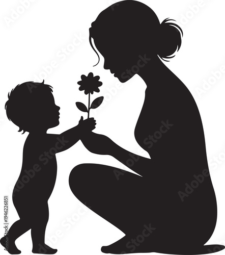 Child Giving Flower To Mother Silhouette