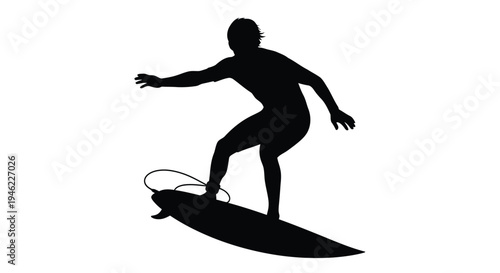 Silhouetted surfer riding a wave against a plain white background