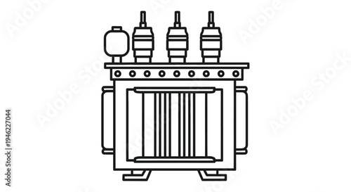 Line art illustration of a vintage radio set with multiple tubes and dials
