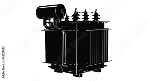 Black silhouette of an electrical transformer against a clean white background