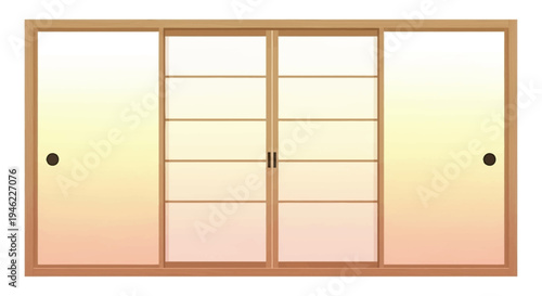 Traditional Japanese Shoji Sliding Doors with Wooden Frame