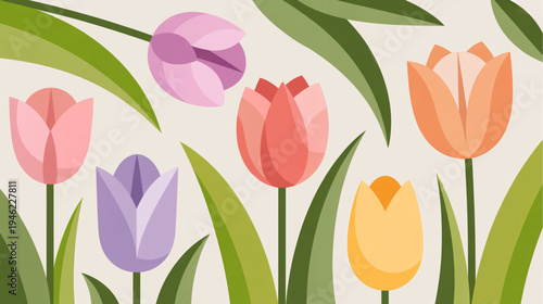 Set of colorful tulip flowers vector illustration